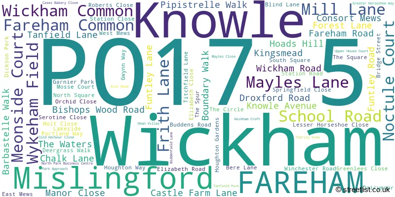 A word cloud for the PO17 5 postcode